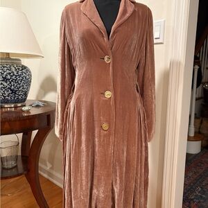 Velvet Long Coat with Gold Buttons
